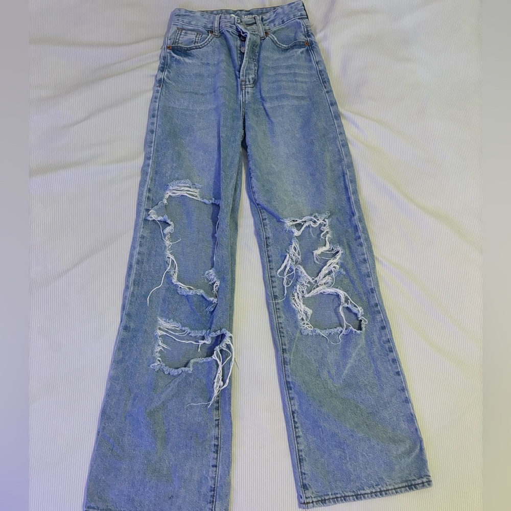 high rise ripped jeans